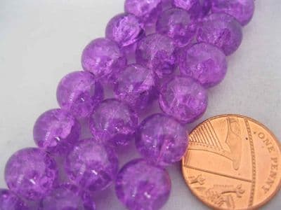 Crackle Glass Round Beads 10mm Purple (20)