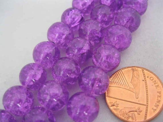Crackle Glass Round Beads 10mm Purple (20)