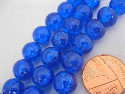 Crackle Glass Round Beads 10mm Royal Blue (20)