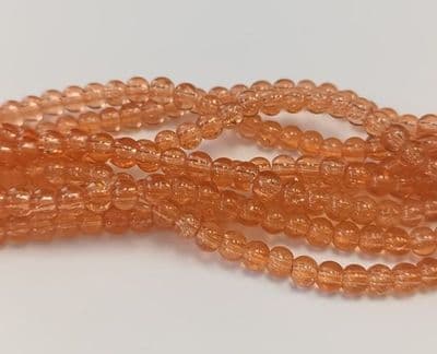 Crackle Glass Round Beads 4mm - Coral Orange (50)