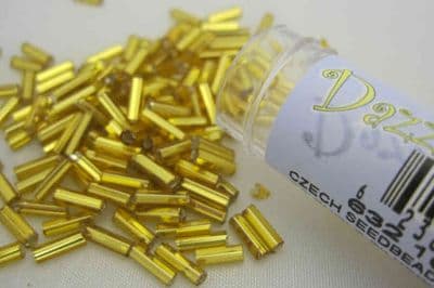 Czech Bugle Beads Size # 3 Silverline Gold