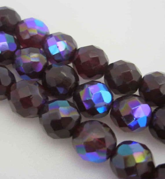 Czech Fire Polished Beads 12mm Garnet AB (10)