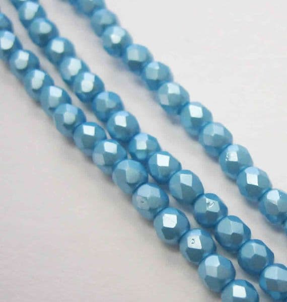 Czech Fire Polished Beads - 3mm - Pastel Aqua (50)