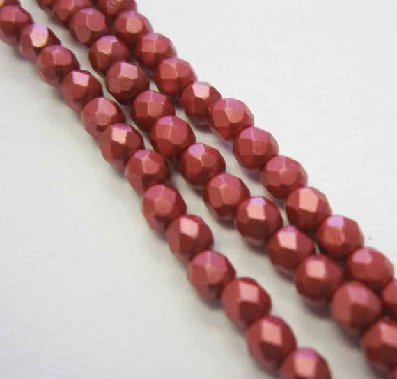 Czech Fire Polished Beads - 3mm - Pastel Dark Coral (50)