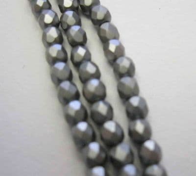 Czech Fire Polished Beads - 3mm - Pastel Light grey/silver (50)