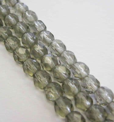 Czech Fire Polished Beads - 4mm - Black Diamond/Grey (50)