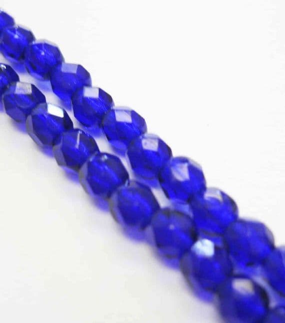 Czech Fire Polished Beads - 4mm - Cobalt Blue (50)
