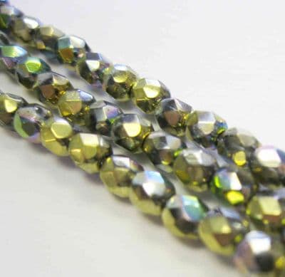 Czech Fire Polished Beads - 4mm - Crystal California Green (50)