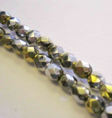 Czech Fire Polished Beads - 4mm - Crystal California Silver (50)