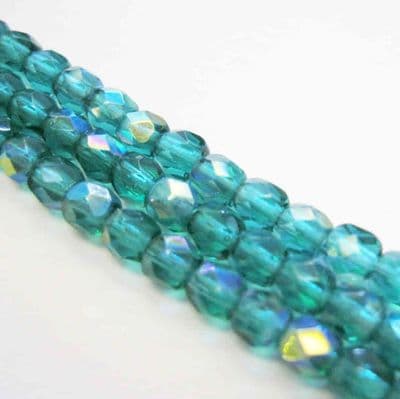 Czech Fire Polished Beads - 4mm - Emerald AB  (50)