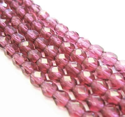 Czech Fire Polished Beads - 4mm - Fuchsia  (50)