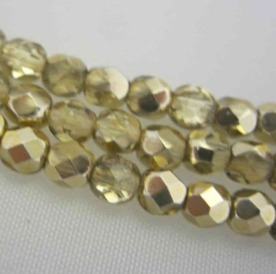Czech Fire Polished Beads 4mm Gold Half Coat (50)