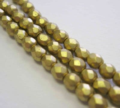 Czech Fire Polished Beads - 4mm - Gold Matt Metallic (50)