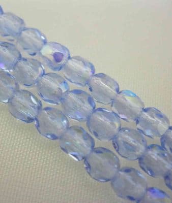 Czech Fire Polished Beads - 4mm - Pale Blue AB (50)