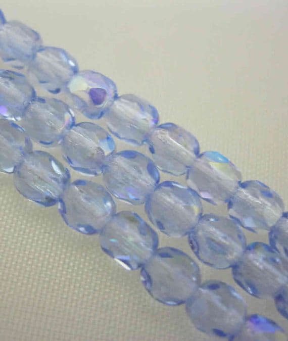 Czech Fire Polished Beads 4mm Pale Blue AB (50)
