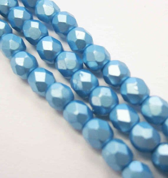 Czech Fire Polished Beads - 4mm - Pastel Aqua (50)
