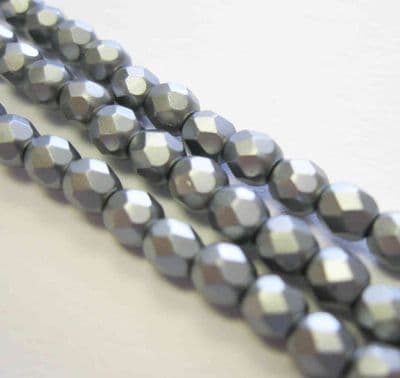 Czech Fire Polished Beads - 4mm - Pastel Light Grey/Silver (50)