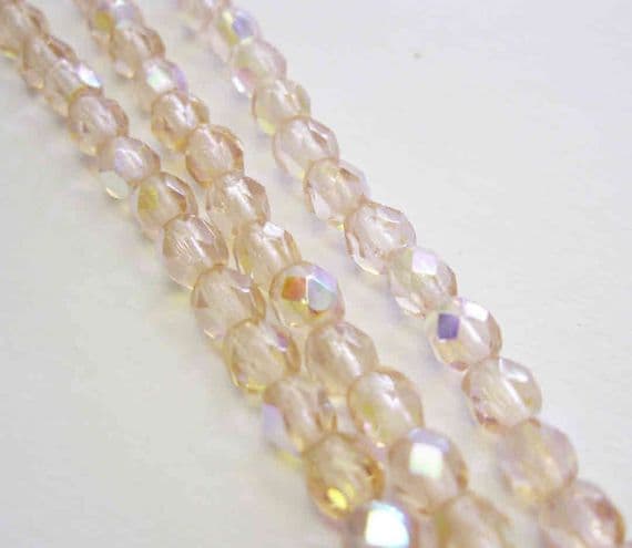 Czech Fire Polished Beads - 4mm - Peach AB  (50)