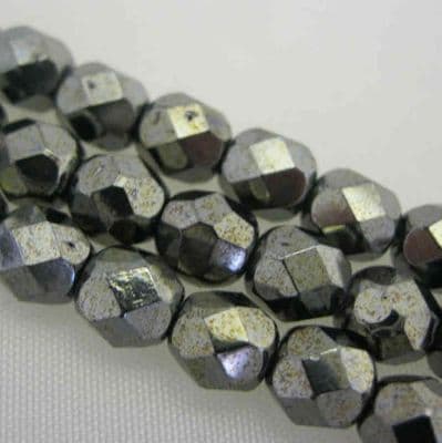 Czech Fire Polished Beads - 6mm - Gunmetal (25)