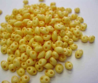 Czech Twin Seed Beads, Chalk Solgel Dyed Light Topaz (10g)