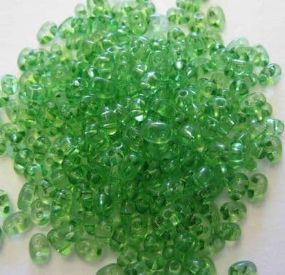 Czech Twin Seed Beads Crystal Solgel Dyed Light Green (10g)