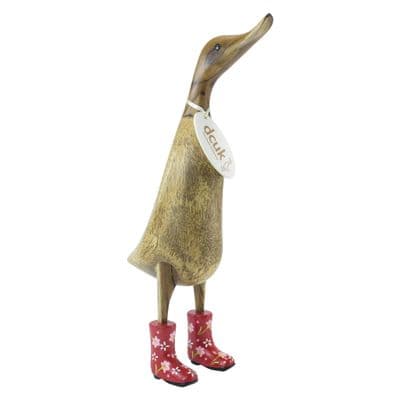 DCUK Natural Welly Ducklet With Red Floral Welly Boots
