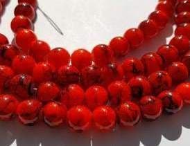Drawbench Round 8mm Black Flecked Glass Bead Strand - Orange (25)