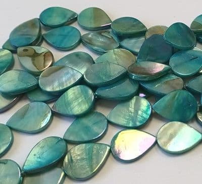 Dyed Freshwater AB Colour Teardrop Shell Beads Aqua (10) 17.5x13x2.5mm