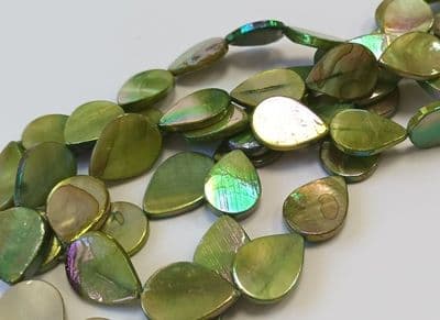 Dyed Freshwater AB Colour Teardrop Shell Beads Green (10) 17.5x13x2.5mm