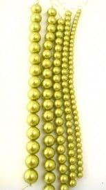 Dyed Round Glass Pearl Beads - 6mm  (38 beads) - Olivine