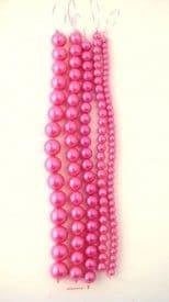 Dyed Round Glass Pearl Beads - 8mm (27 beads) - Bright Rose