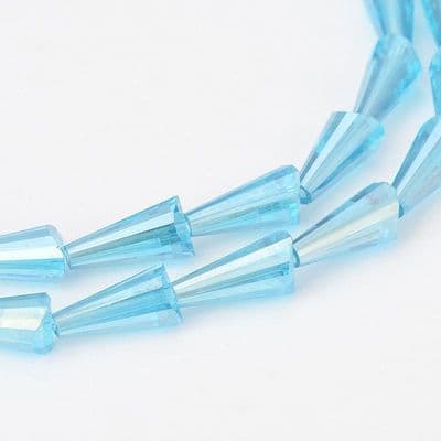 Electroplate AB Plated Sky Blue Glass Cone Beads (10 beads) 16x8x7mm
