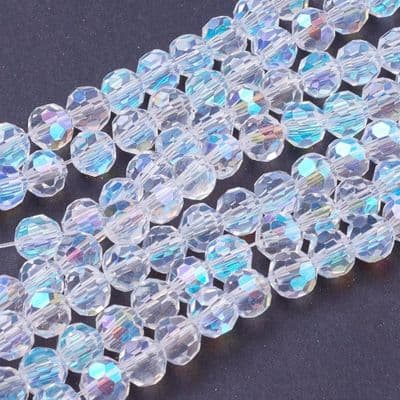 Electroplate Clear AB Coated 6mm Faceted Round Clear Glass Beads (30)