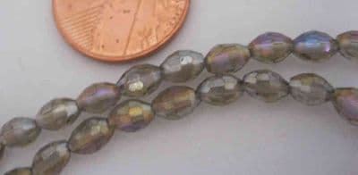 Electroplate Glass Beads Oval Rice Shape with AB plate - 4x6mm (35 beads) - Smokey Grey