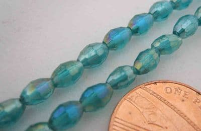 Electroplate Glass Beads Oval Rice Shape with AB plate - 4x6mm (35 beads) - Teal