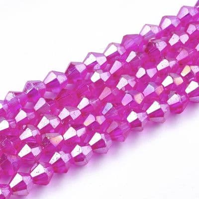 Electroplate Glass Bicone 4mm Hot Pink Beads