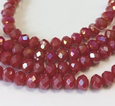 Electroplate Glass Rondelle 6x4mm Beads - Crimson (18)