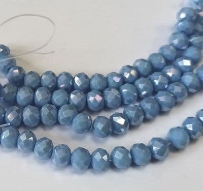 Electroplate Glass Rondelle 6x4mm Beads - Pale Cornflower Blue (18)