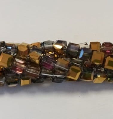 Electroplate Half Plated Cube Glass Beads 4x4x4mm (50) Gainsborough Grey
