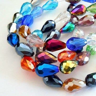 Faceted Drop Glass Beads 15x10mm AB Plated Mixed Colour (14 beads)