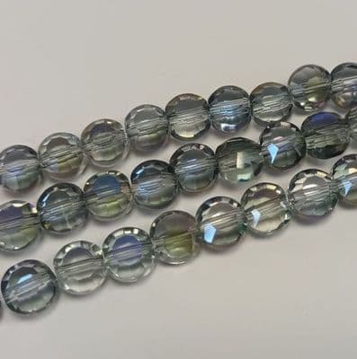 Faceted Electroplate Glass Bead, half rainbow plated, flat round 5-6mmx4mm - Indigo (34 beads)