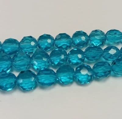 Faceted Flat Round Glass 7/8mm - Turquoise (24)