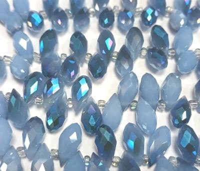 Faceted Glass Half coated blue drop (24)