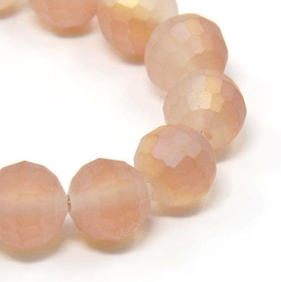 Faceted Half Plated Frosted Glass Round Salmon Beads 10mm (20)