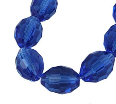 Faceted Oval Rice Shape Glass Beads - 4x6mm - Blue (35 beads)