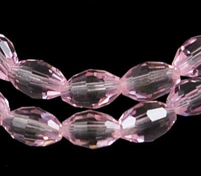 Faceted Oval Rice Shape Glass Beads - 4x6mm - Pink (35 beads)