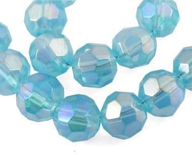 Faceted Round 10mm AB Plated Sky Blue Beads (20)
