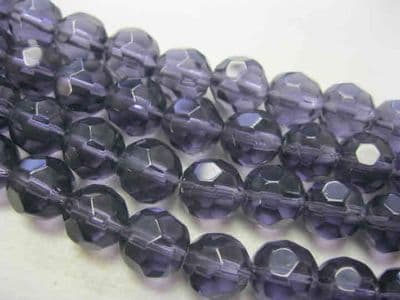Faceted Round Glass Beads - 10mm - Amethyst (16)