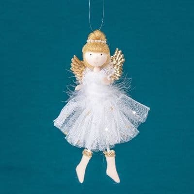 Fairy - Gold Wings - White skirt Hanging Decoration