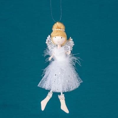 Fairy - Silver Wings, White skirt Hanging Decoration